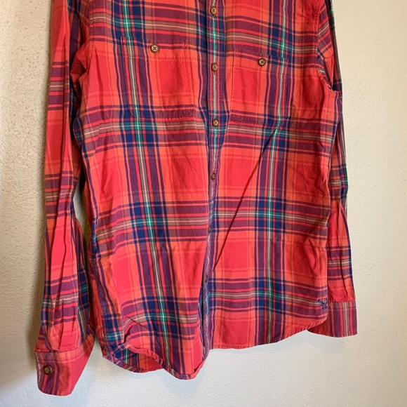 American Eagle Salmon & Blue Plaid Button Down M - Picture 4 of 6